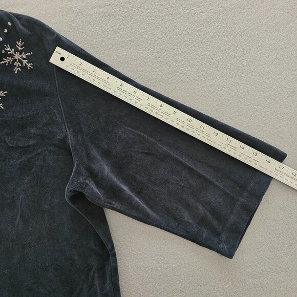 Quacker Factory Velvet Robe 1X Beaded Snowflake Teal Navy Blue Pockets Modest - Picture 12 of 12